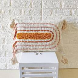 Ivory Mustard Yellow Rust Orange & Blush Pink 100% Raw Cotton Fabric Embroidered Tufted Textured Boho Lumber Pillow Case 18x18 Cushion Cover - thumbnail 2