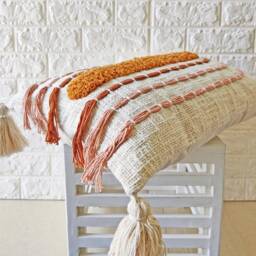 Ivory Mustard Yellow Rust Orange & Blush Pink 100% Raw Cotton Fabric Embroidered Tufted Textured Boho Lumber Pillow Case 18x18 Cushion Cover - thumbnail 3