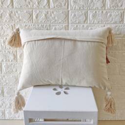 Ivory Mustard Yellow Rust Orange & Blush Pink 100% Raw Cotton Fabric Embroidered Tufted Textured Boho Lumber Pillow Case 18x18 Cushion Cover - thumbnail 4