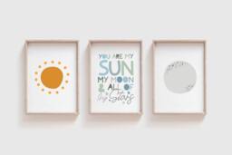 Set Of 3 Nursery Prints, Boys Wall Art, Playroom Sun & Moon Print, Quotes, Bedroom Decor - thumbnail 1
