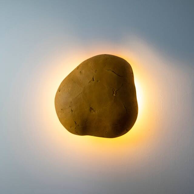 Led Wall Light Clover, Decor For Living Room, Paper Mache Sconce Farmhouse in Golden Ocher Colour - image 1