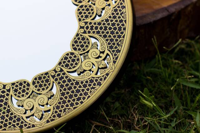 Floral Hand Forged Brass Mirror Oriental Art- Etched Works - Geometry Patterns Wall Egyptian Geometric - image 1