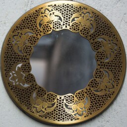 Floral Hand Forged Brass Mirror Oriental Art- Etched Works - Geometry Patterns Wall Egyptian Geometric - thumbnail 4