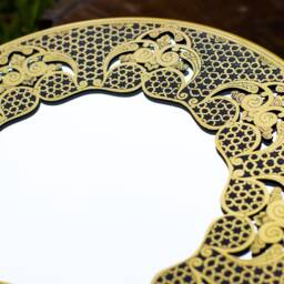 Floral Hand Forged Brass Mirror Oriental Art- Etched Works - Geometry Patterns Wall Egyptian Geometric - thumbnail 3