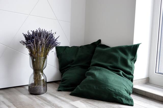 Bed Linen Pillowcase, Dark Emerald Stonewashed Pillowcases Envelope Closure, Custom Size - image 1