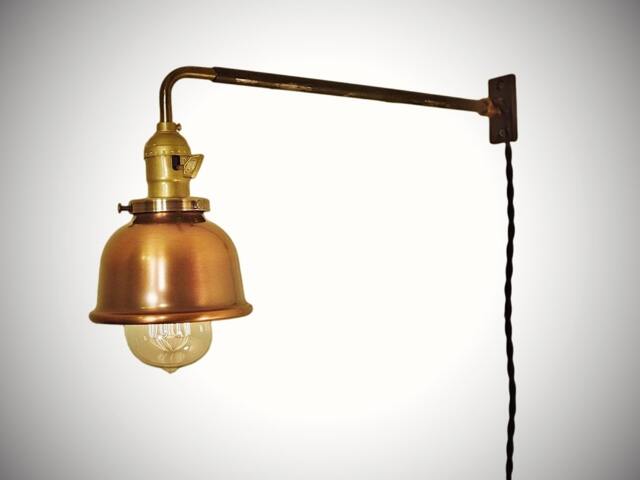 Vintage Industrial Wall Mount Light - Copper Shade Machine Age Trouble Lamp Sconce, Milk Glass - image 1