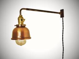 Vintage Industrial Wall Mount Light - Copper Shade Machine Age Trouble Lamp Sconce, Milk Glass