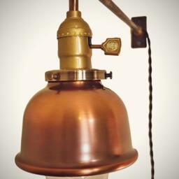 Vintage Industrial Wall Mount Light - Copper Shade Machine Age Trouble Lamp Sconce, Milk Glass - thumbnail 4