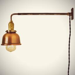 Vintage Industrial Wall Mount Light - Copper Shade Machine Age Trouble Lamp Sconce, Milk Glass - thumbnail 2