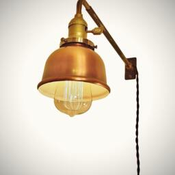 Vintage Industrial Wall Mount Light - Copper Shade Machine Age Trouble Lamp Sconce, Milk Glass - thumbnail 3