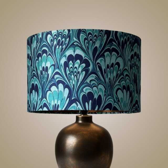 Navy, Blue & Teal Feather Marble Drum Lampshade - Iliv Vogue - image 1