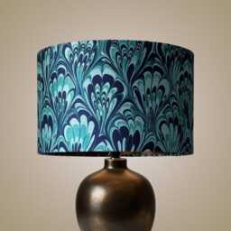 Navy, Blue & Teal Feather Marble Drum Lampshade - Iliv Vogue - thumbnail 1