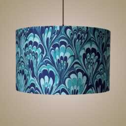 Navy, Blue & Teal Feather Marble Drum Lampshade - Iliv Vogue - thumbnail 3