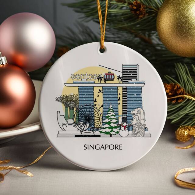 Singapore Personalised Christmas Tree Ceramic Ornament Decoration Gift Present Xmas Bauble Decor Holiday Travel - image 1