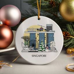 Singapore Personalised Christmas Tree Ceramic Ornament Decoration Gift Present Xmas Bauble Decor Holiday Travel