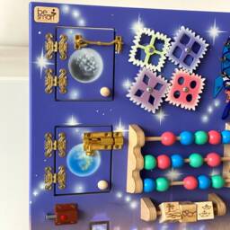 Toddler Busy Board With Night City 50x70 cm, Sensory Moon, Stars & Rocket, Busyboard For 1 Year Old Fidget Activity - thumbnail 3