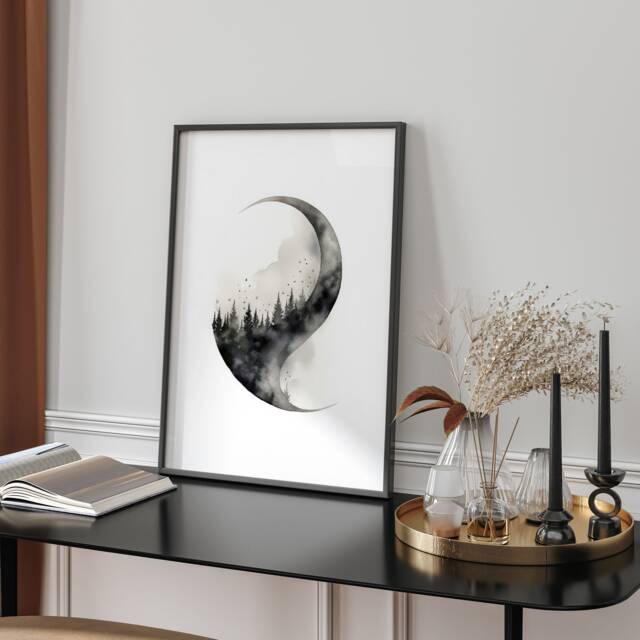 Forest Within Crescent Moon Art Print in Soft Neutrals Modern Minimalist Wall Decor Gift For Living Room Bedroom - image 1