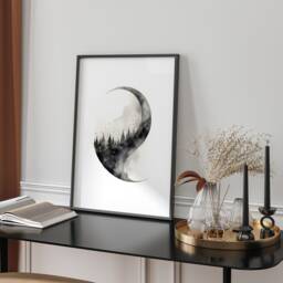 Forest Within Crescent Moon Art Print in Soft Neutrals Modern Minimalist Wall Decor Gift For Living Room Bedroom - thumbnail 1