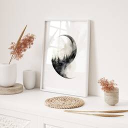 Forest Within Crescent Moon Art Print in Soft Neutrals Modern Minimalist Wall Decor Gift For Living Room Bedroom - thumbnail 2