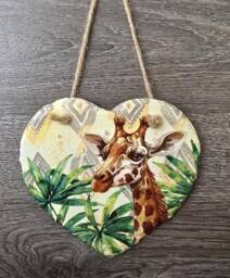 Giraffe Heart Slate Plaque Decoupage Wall Hanging - 15cm