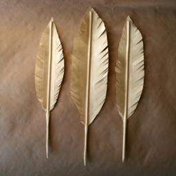 Rustic Paper Feathers, Bundle Of 3, Black Calligraphy Ink On Light Tan Parchment Paper, Handwritten Words From Poems & Hymns - thumbnail 3