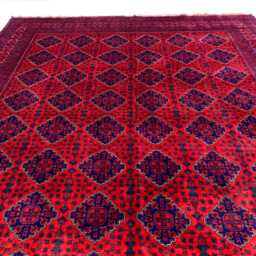 Hand-Knotted Afghan Wool Rug 9.6x12.5 Ft Red & Navy Tribal Carpet - thumbnail 4
