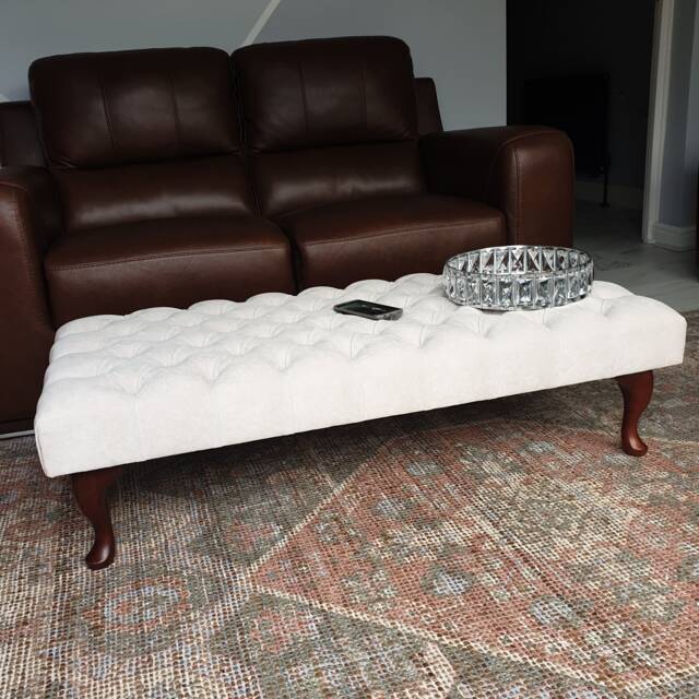 Handmade Chesterfield Coffee Table Footstool Cream Naple Fabric, Custom Feet & Colors - image 1