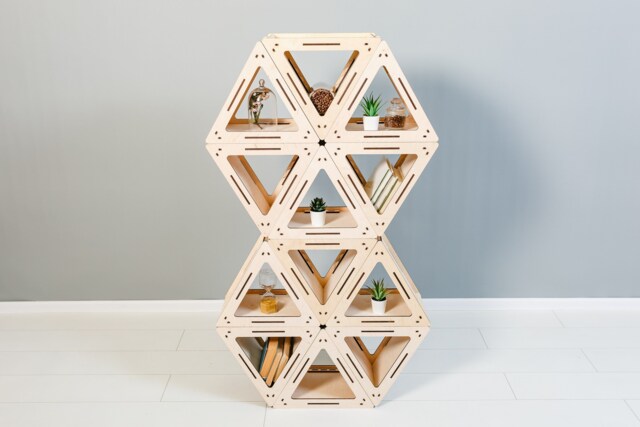 Modern Shelf - Triangle Shelves Handmade Triangular Loft Home D??cor Shelf Beautiful Custom Bookcase Baltic Birch Plywood For Him - image 1