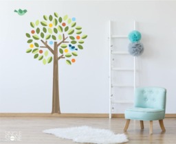 Colorful Nursery Tree With Birds Wall Decal - Wall Mural Theme Custom Home Decor - thumbnail 1