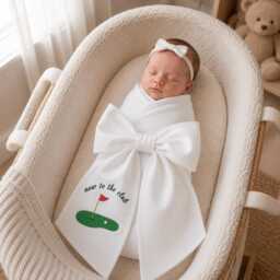 Golf Club Embroidered Newborn Bow Sash, New To The Baby Swaddle, Sash For Picture, Shower Gift