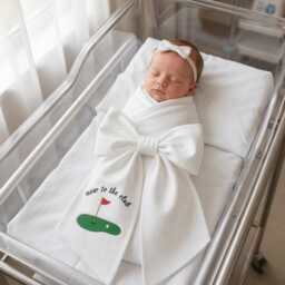 Golf Club Embroidered Newborn Bow Sash, New To The Baby Swaddle, Sash For Picture, Shower Gift - thumbnail 2