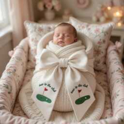 Golf Club Embroidered Newborn Bow Sash, New To The Baby Swaddle, Sash For Picture, Shower Gift - thumbnail 3
