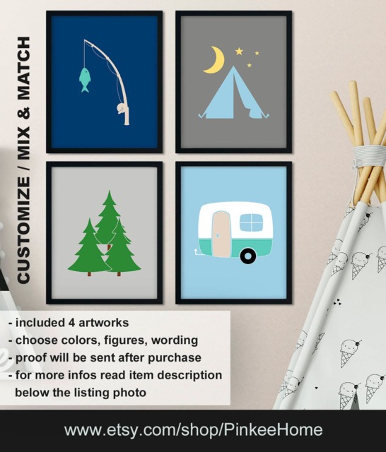 Camping Nursery Prints Adventure Decor, Set Of 4 - Print/Canvas/Digital - image 1