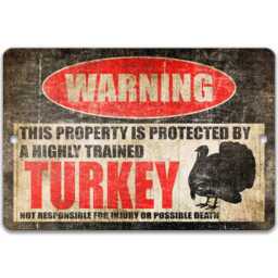 Turkey Warning Sign, Funny Farm Metal Wall Art, Coop Decor - thumbnail 1