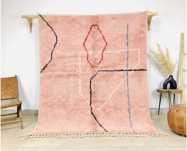 Moroccan Pink Berber Rug, Handwoven Wool Shag Boho Nursery Authentic Beni Ourain Carpet, Large Area Rug - image 1