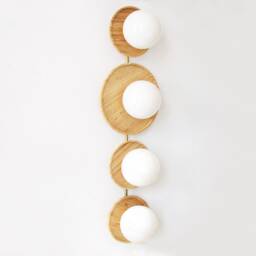Quattro Glass Globes & Bamboo Disks Large Unique Wall Fixture Light Living Room 4 Sconce Lights Entryway Lamp - thumbnail 2