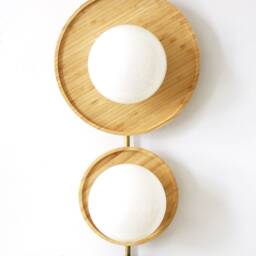 Quattro Glass Globes & Bamboo Disks Large Unique Wall Fixture Light Living Room 4 Sconce Lights Entryway Lamp - thumbnail 4