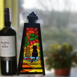 Seaside Cats Hanging Candle Lantern, Stained Glass Cat Lover Gift, Sea & Sunshine Garden Ornament in Bright Mediterranean Caribbean Colours - thumbnail 3