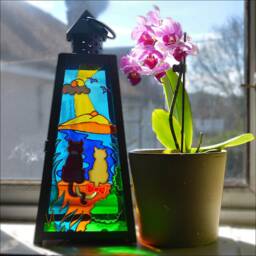 Seaside Cats Hanging Candle Lantern, Stained Glass Cat Lover Gift, Sea & Sunshine Garden Ornament in Bright Mediterranean Caribbean Colours - thumbnail 4