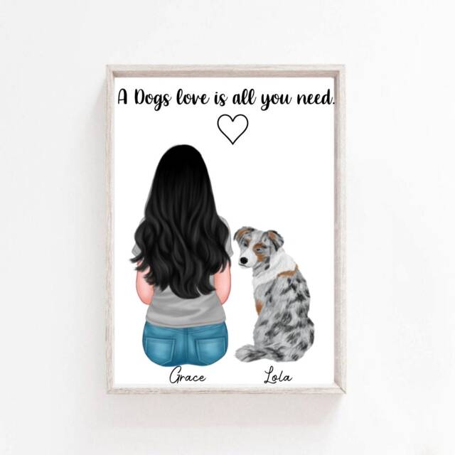 Personalised Dog & Owner Print, Dog Portrait, Dog Print, New Gift, Dog Memorial Print, Personalised Pet Mum Gift - image 1
