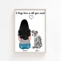 Personalised Dog & Owner Print, Dog Portrait, Dog Print, New Gift, Dog Memorial Print, Personalised Pet Mum Gift - thumbnail 1
