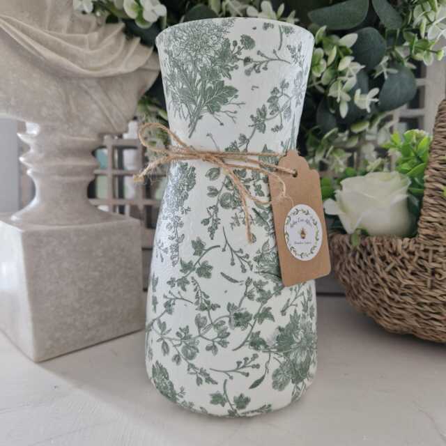 Beautiful Floral Toile Decoupaged Glass Vase. Five Colours Available - image 1