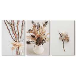 Canvas Set Of 3 Wall Art - Flowers & Branches in A Minimalist Nature Style, Beige Print, Plants Decor - thumbnail 2