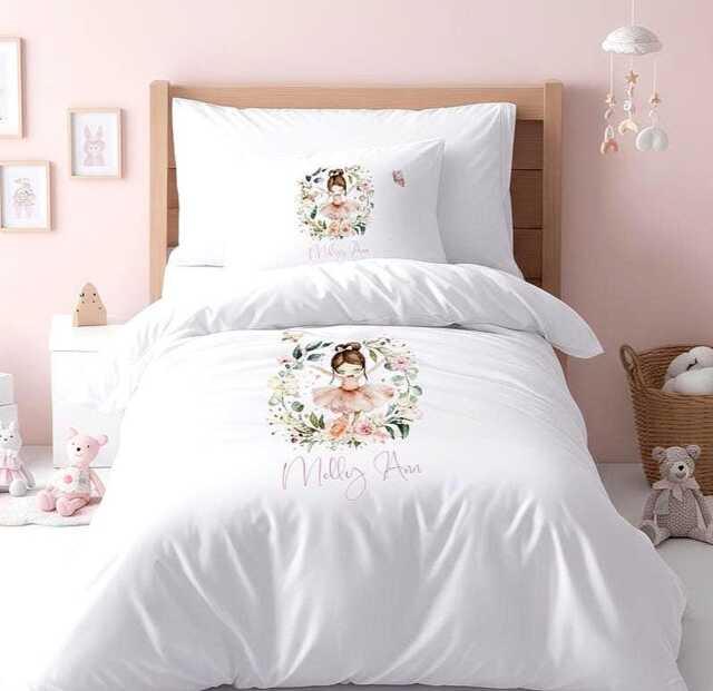 Personalized Ballerina Duvet Set Girl Custom Name Ballet Bedding Kids Toddler Quilt Cover Gift - image 1