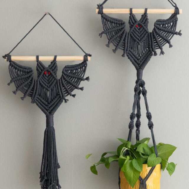 Gothic Bat Decor, Hanging Macrame, Witchy Room Modern Halloween, Dark Wall Art, Plant Holder, Decorations W52 - image 1