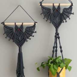Gothic Bat Decor, Hanging Macrame, Witchy Room Modern Halloween, Dark Wall Art, Plant Holder, Decorations W52 - thumbnail 1