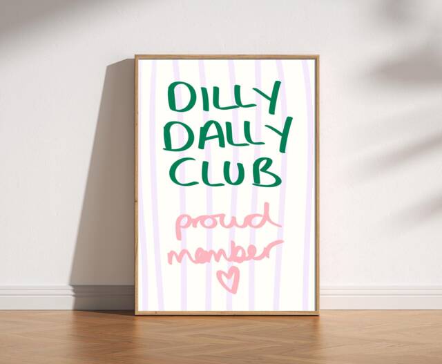 Dilly Dally Club Print Pastel Pink, Purple, Green Typography - image 1