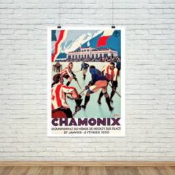 Chamonix Poster Vintage Ice Hockey Winter Travel Print - thumbnail 1