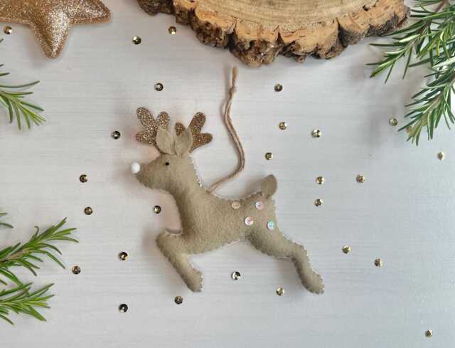 Felt Reindeer Christmas Ornament - Rudolph Bauble Woodland Theme Decoration Stocking Filler Teacher Gift - image 1