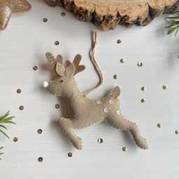 Felt Reindeer Christmas Ornament - Rudolph Bauble Woodland Theme Decoration Stocking Filler Teacher Gift - thumbnail 2